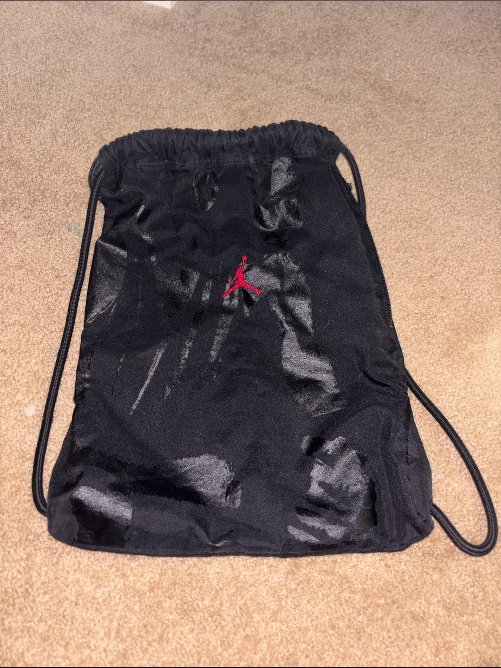 Jordan Black Drawstring Backpack with Red Jumpman Embroidered